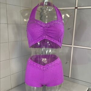 Pro Cheer/Dance Outfit M Bright Lilac 1K+ Crystals